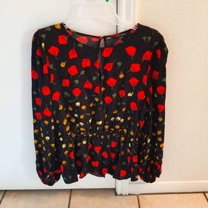 Banana Republic Peplim Blouse Black with Red Poppies
